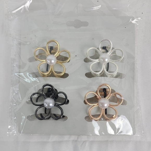 NEW Natasha Hair Clips 4-Pack Metal Jaw Clips,  Gold, Rose Gold, Silver, Pearl. - Picture 2 of 4